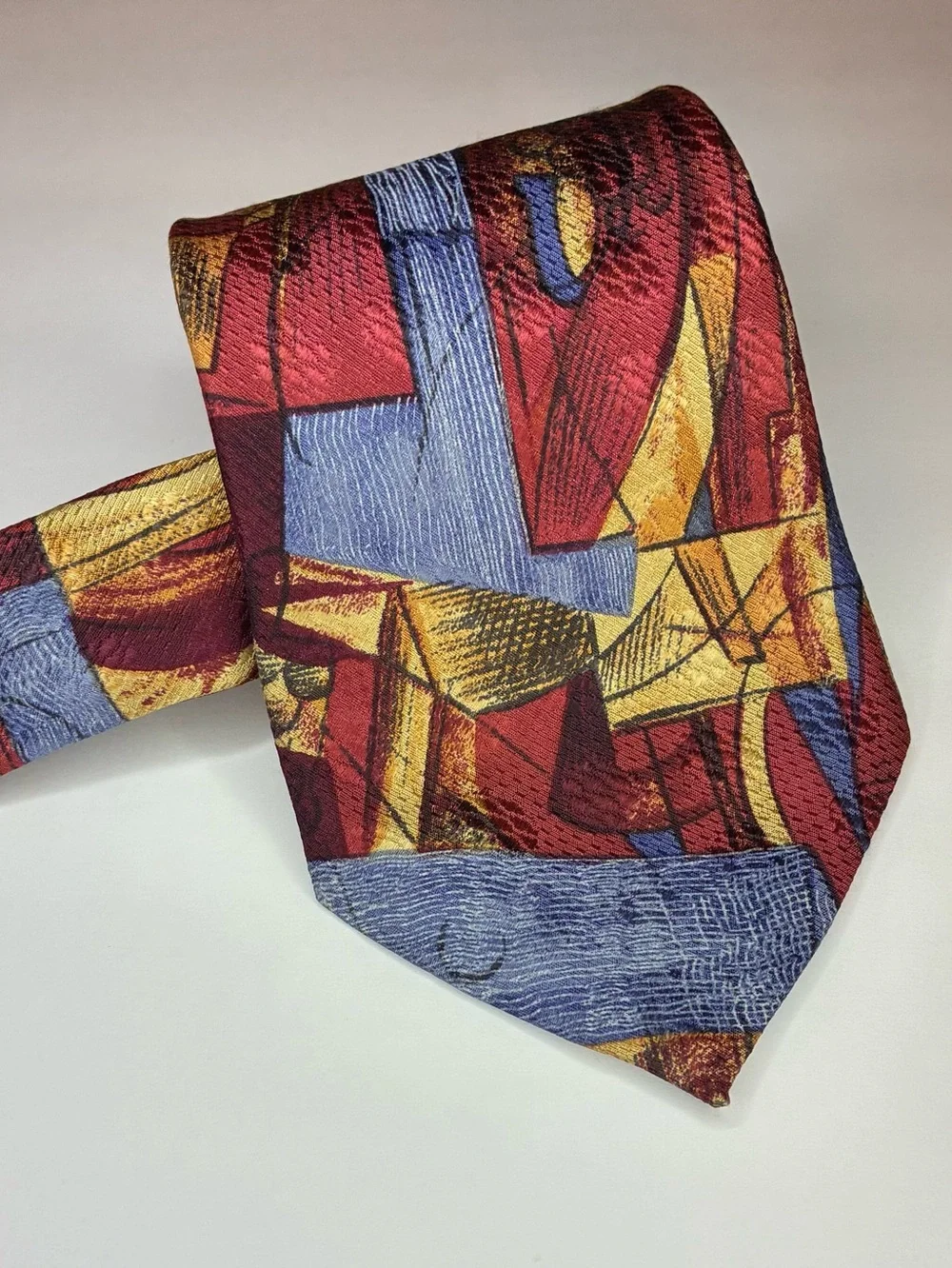 ERMENEGILDO ZEGNA 100% SILK TIE-Colorful Abstract Block Pattern- 59 inch Perfect